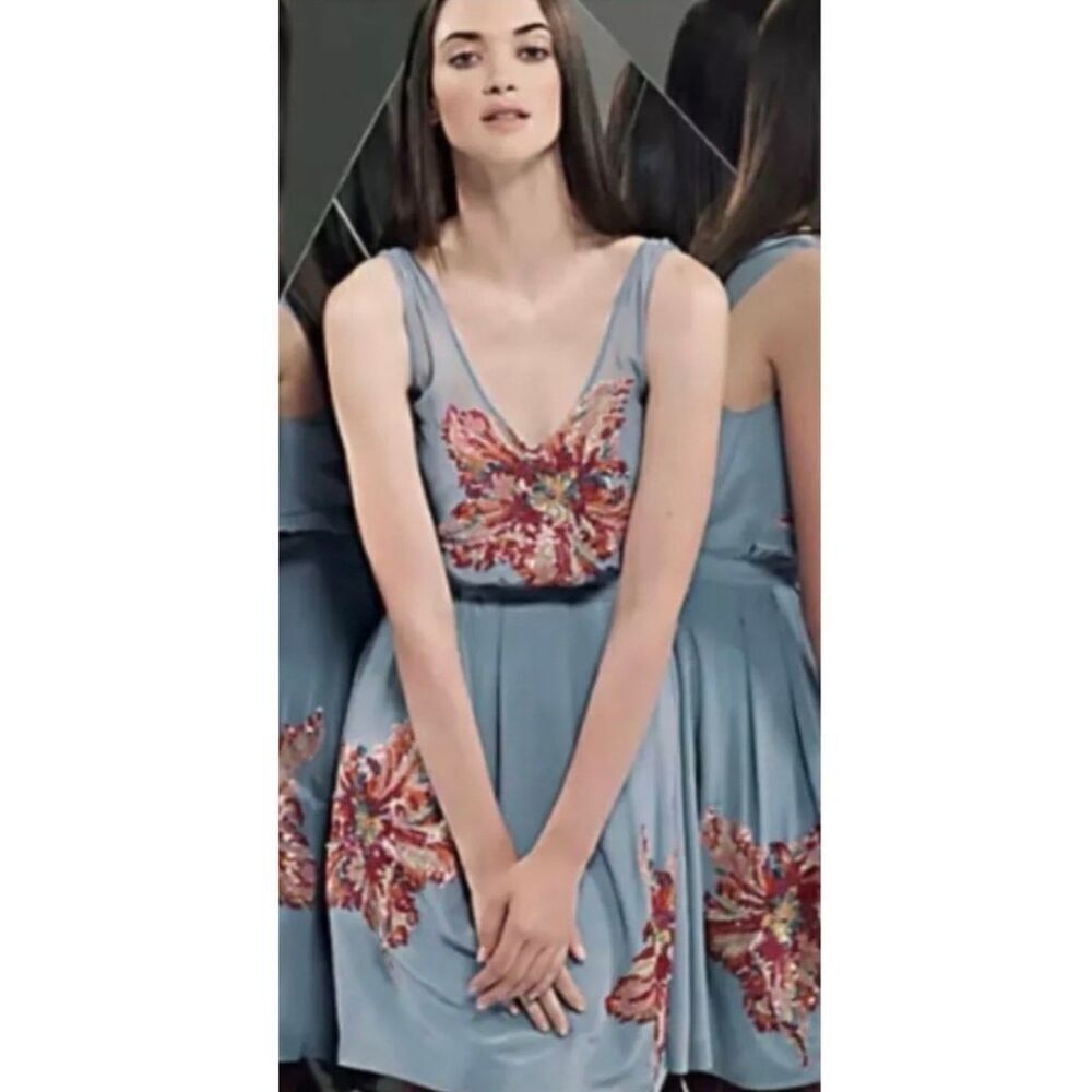 Anthropologie Lil Sequined Glimmering Magnolia Silk Dress sz 6 EUC